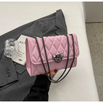 Qfdian 1 Simple and Stylish Diamond Grid Crossbody Bag, Metal Chain Shoulder Bag, Suitable for Women's Daily Leisure Handbags